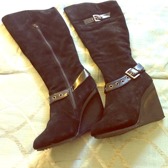 Tall Black Suede Boots - Picture 1 of 8